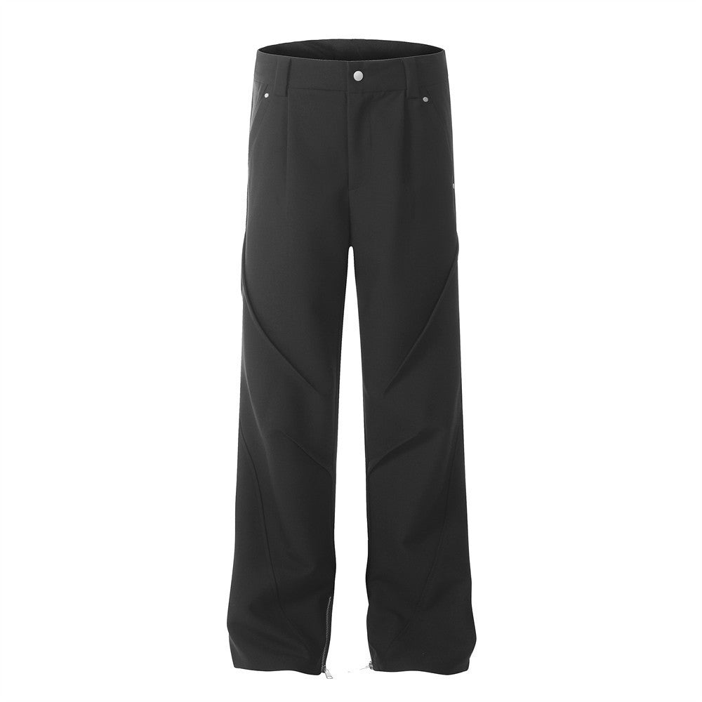 Men's Loose Solid Color Leg Zipper Bootcut Trousers