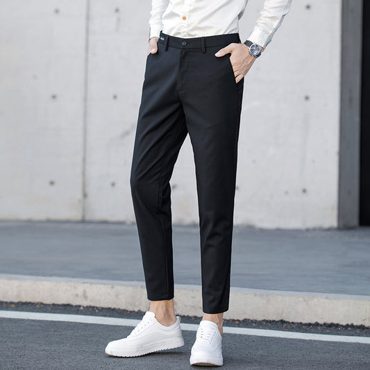 Men's Casual Ankle-length Pants Stretch Ankle-tied Suit Pants Slim Fit 9 Points