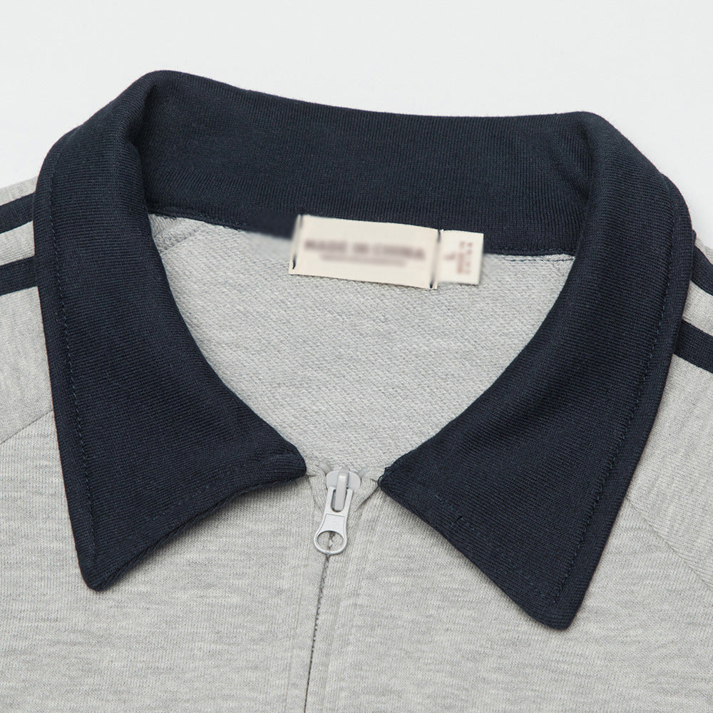 Contrast Color Lapels Three Bars Loose Sweater Spring And Autumn Men's