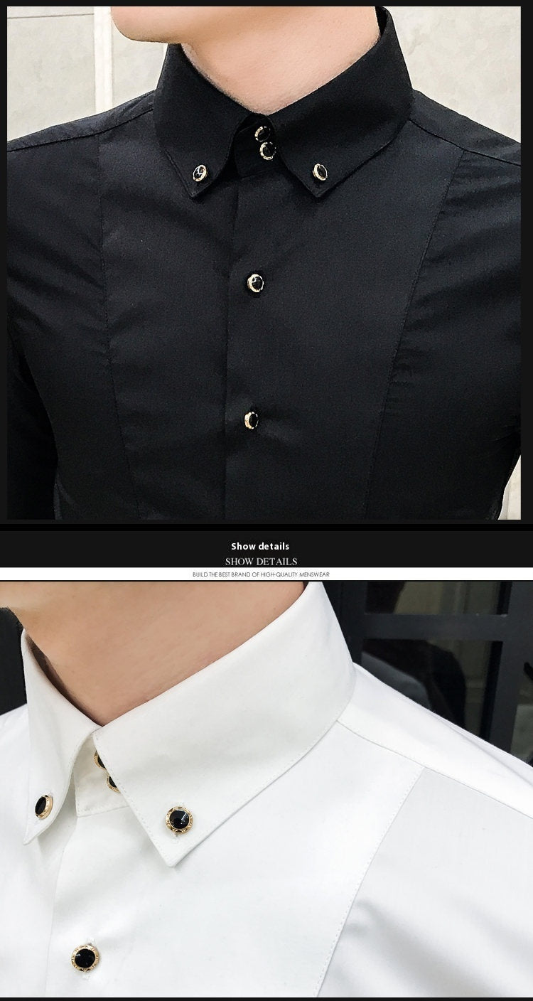 New Pure Color British Style Long Sleeve Slim Korean Business Casual Youth White Shirt