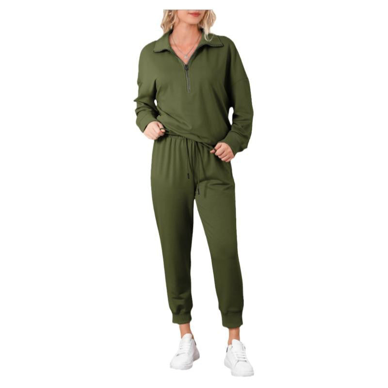 Solid Color Casual Sports Suit European And American Fashion Long Sleeve Pullover Trousers