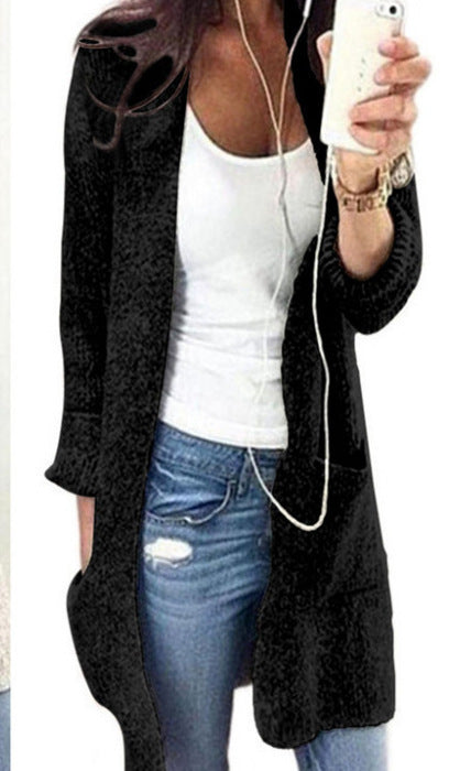 Cardigan Coat Women's Mid-length Long Sleeve Large Pocket Sweater