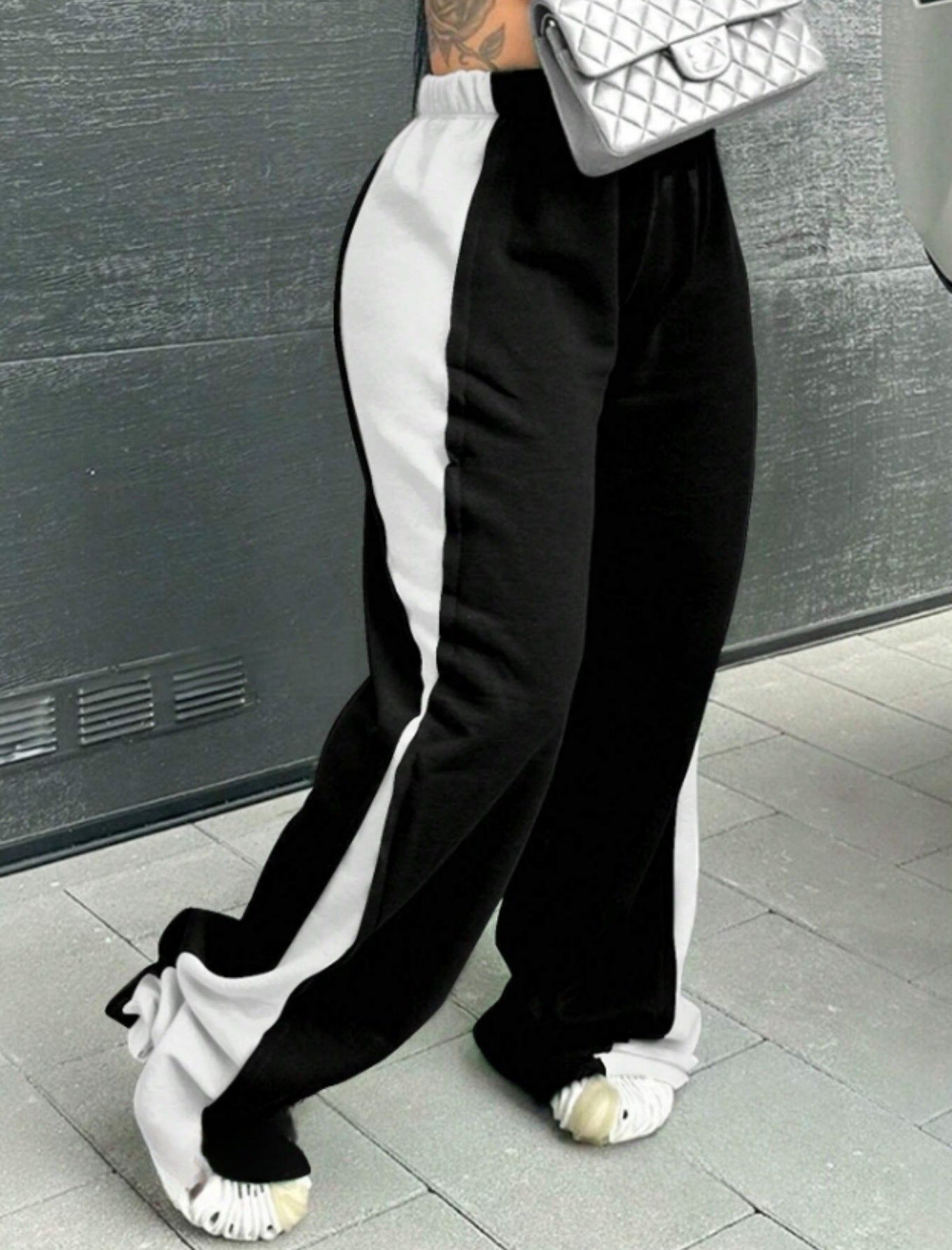 Women's Elastic Waist Colorblock All-matching Straight Wide Leg Sweatpants