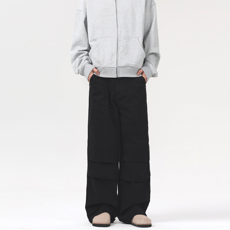 Pleated Straight Cargo Men's Street Cotton Loose Casual Trousers