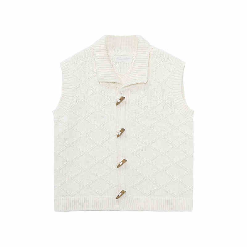 Vintage Cotton Texture Diamond Lattice Woven Cardigan Vest