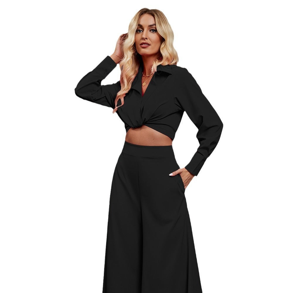 Fashion Long Wide-leg Pants Women's Two-piece Suit