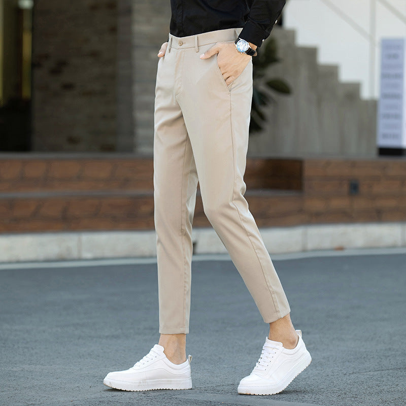 Men's Casual Ankle-length Pants Stretch Ankle-tied Suit Pants Slim Fit 9 Points
