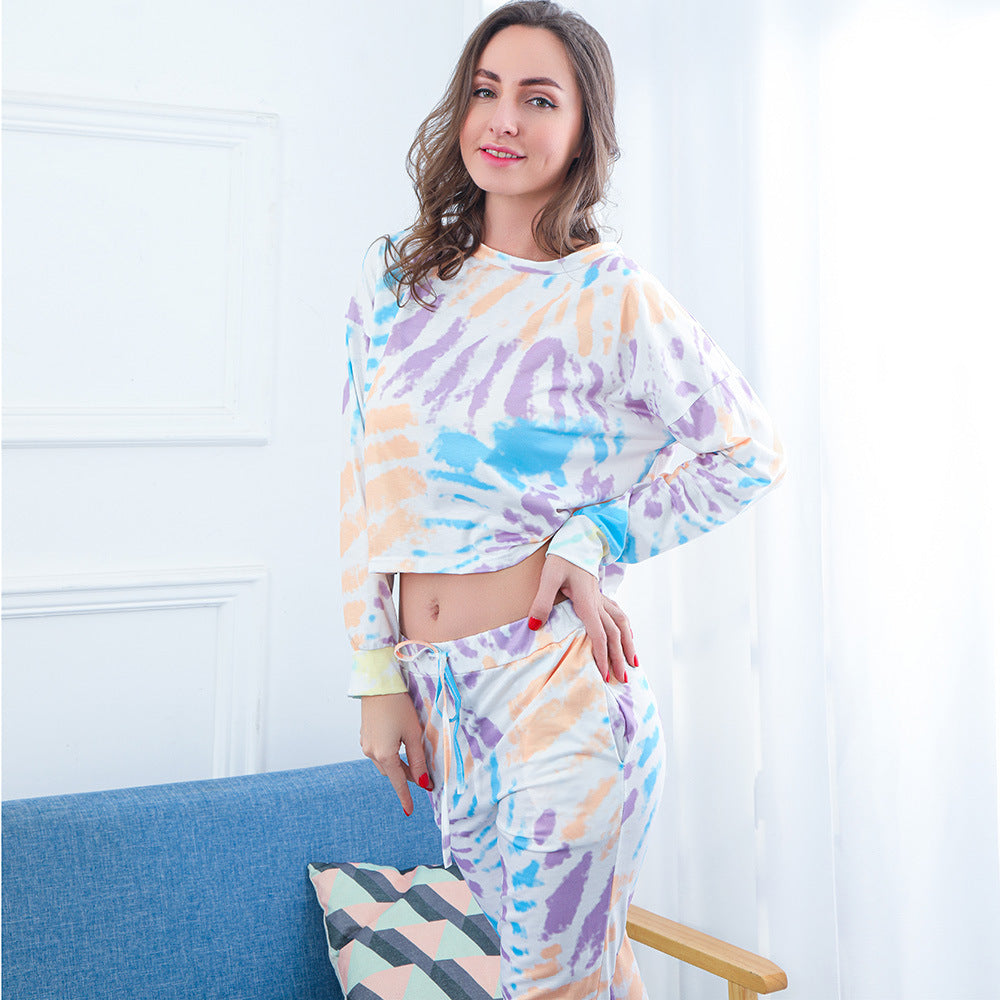 New Navel Sports Trend Pajamas Tie-dyed Home Wear Suit