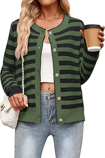 Women's Striped Sweater Button Knit