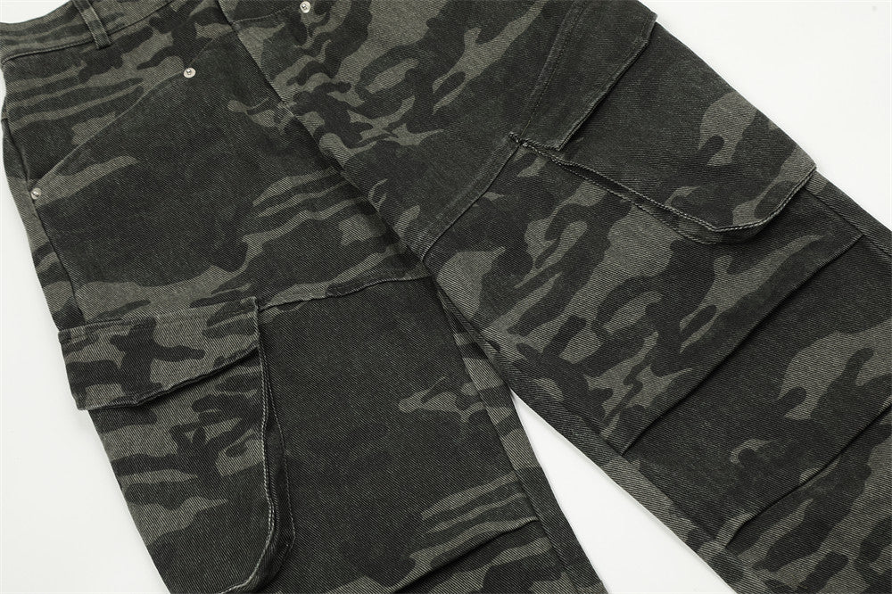 Men's Outdoor Camouflage Multi-pocket Design Sense Baggy Straight Trousers