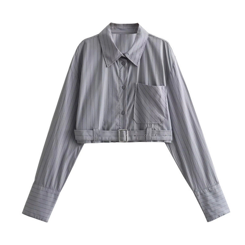 Women's Fashion Casual Striped Short Shirt