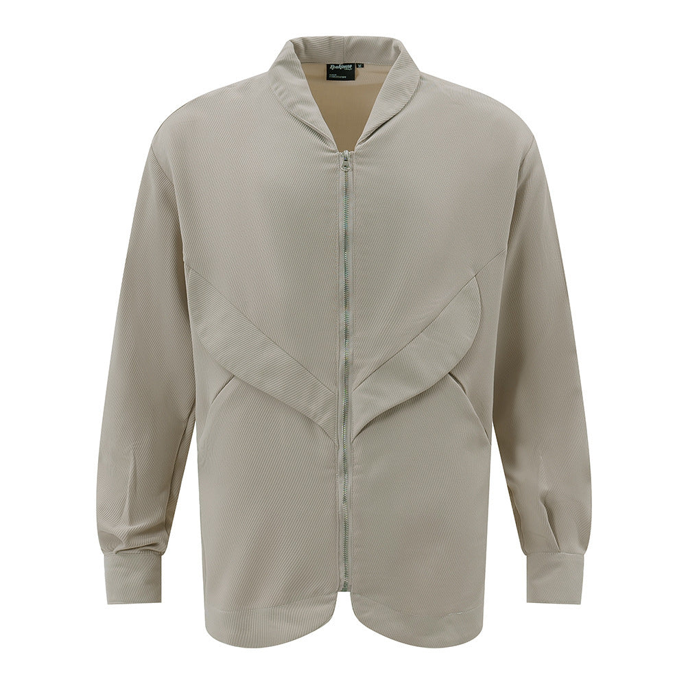 Solid Color Casual Long Sleeves Shirt Men's Personality Stitching