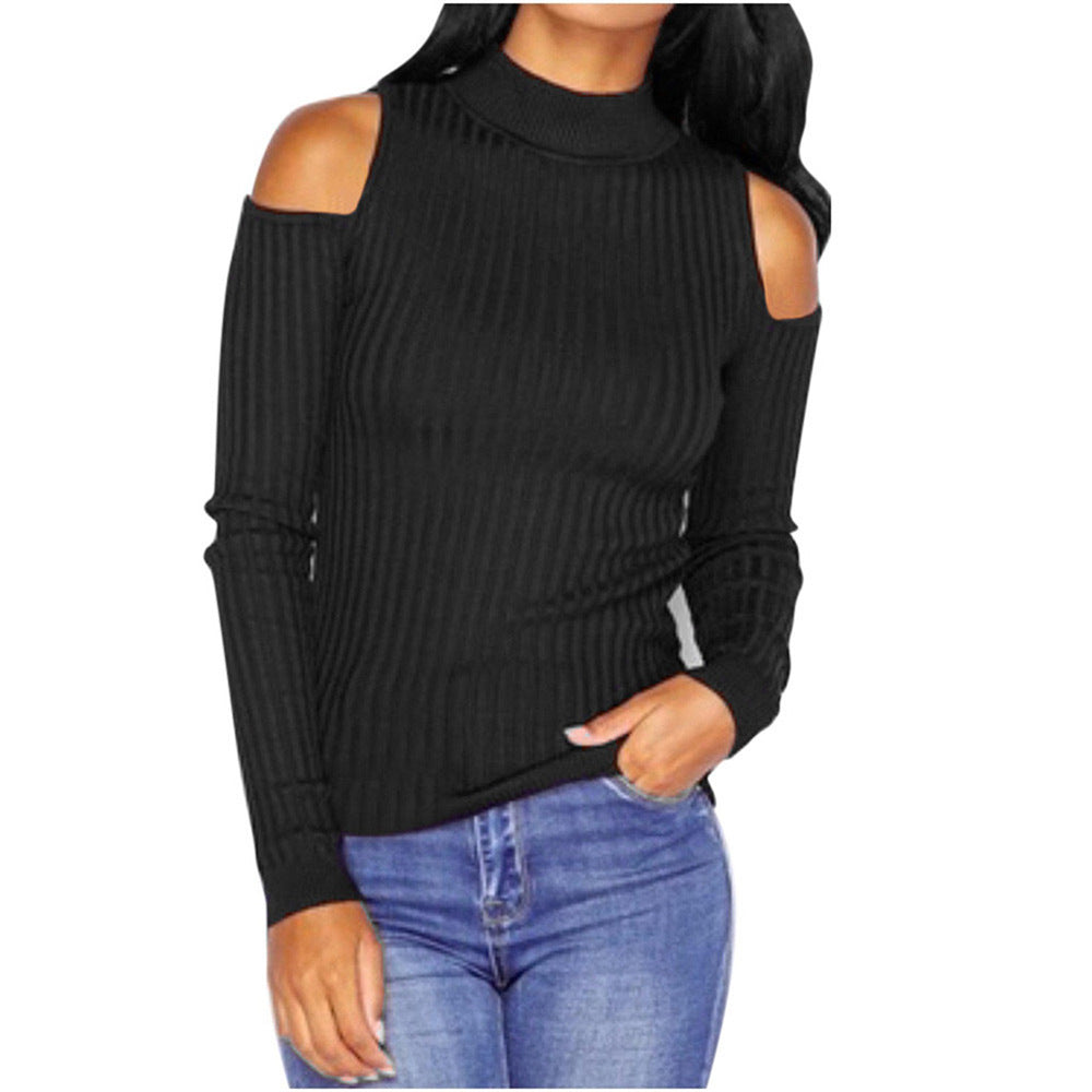European And American Women's Long-sleeved Off-shoulder Turtleneck Sweater