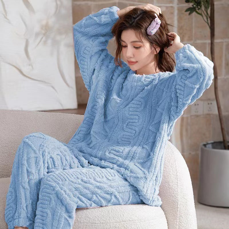 Girls' Jacquard Coral Velvet Pajamas Suit