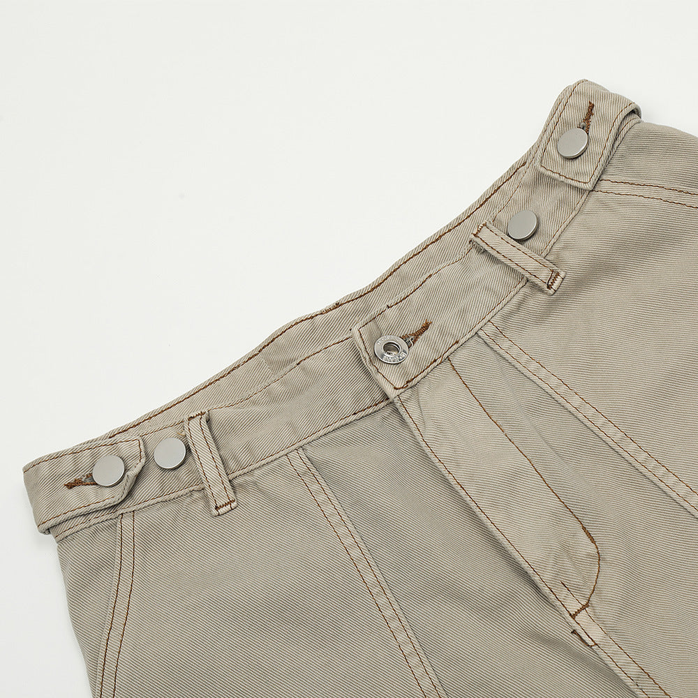 Distressed Multi-pocket Workwear Shorts American Retro