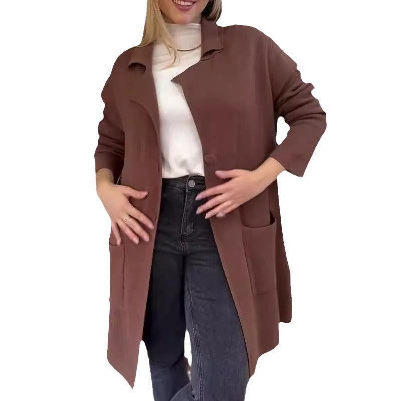 Women's Lapel Long Sleeve Knitted Coat