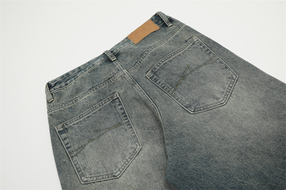 Men's American Style Trend Loose Straight Retro Light Blue Wide-leg Pants