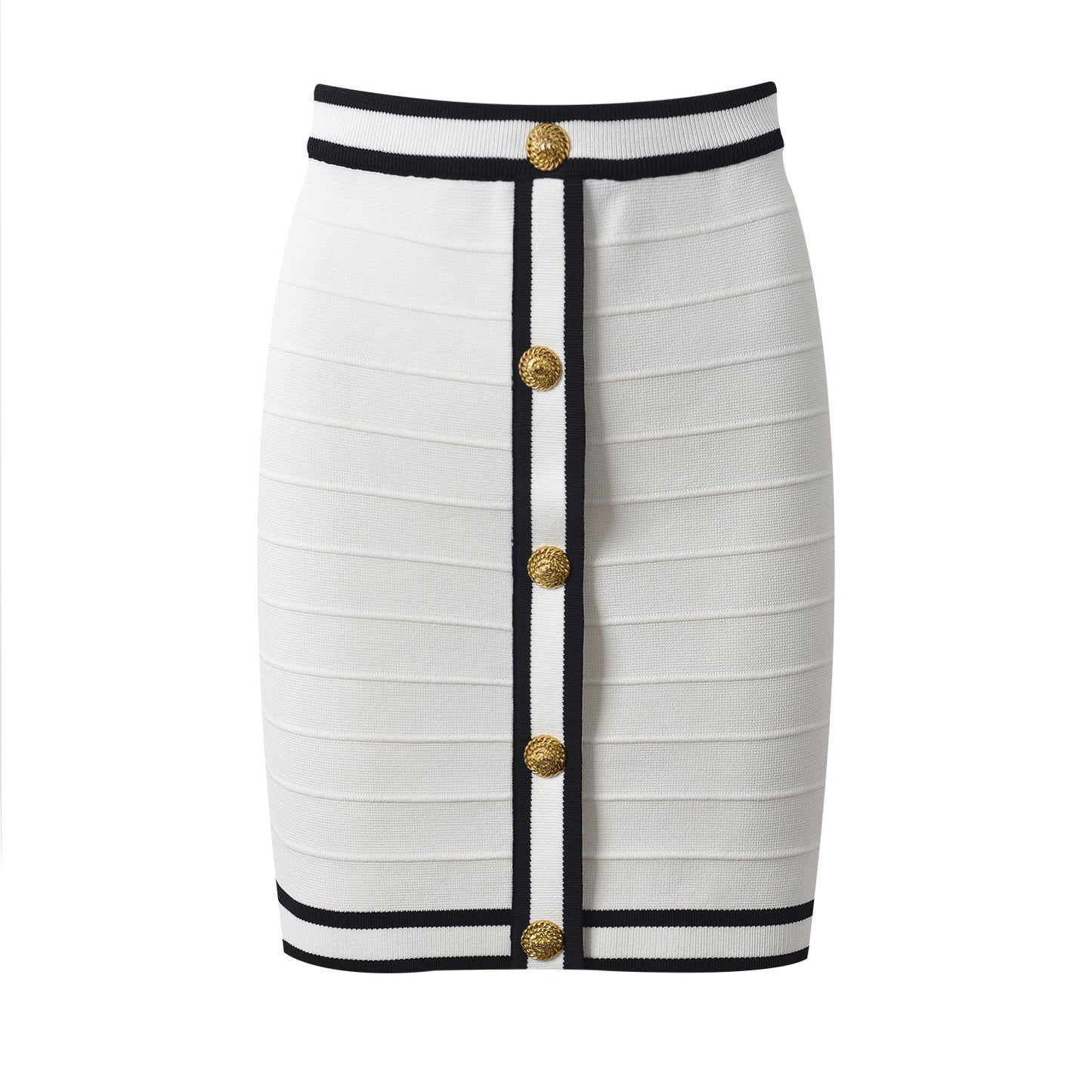 Temperament Slim-fit Contrast Colors Gold Buckle Round Neck Cardigan Two-piece Set