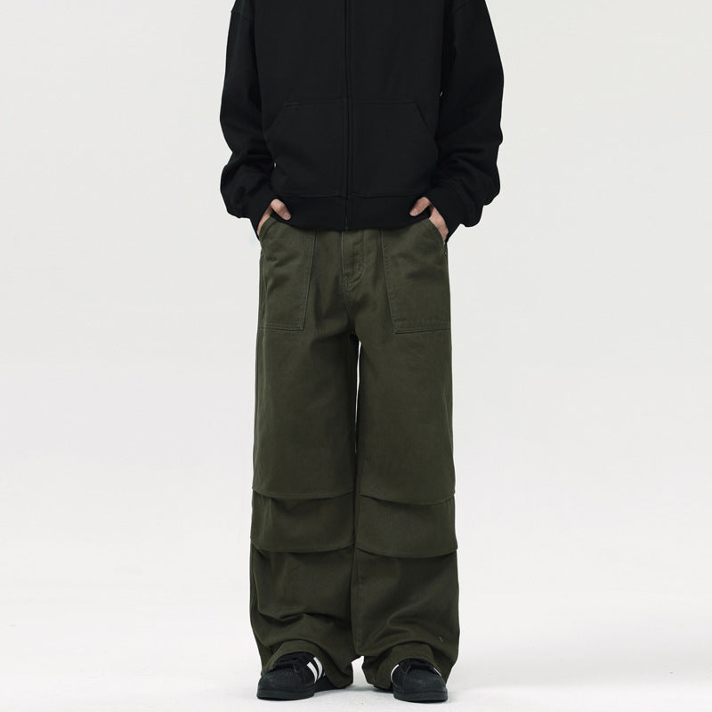 Pleated Straight Cargo Men's Street Cotton Loose Casual Trousers