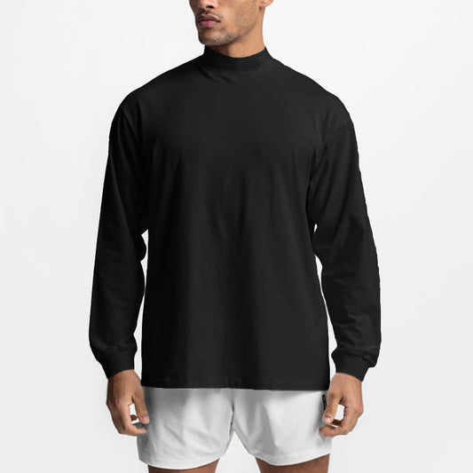 Men's Small Turtleneck Long-sleeved Shirt T-shirt Full Color Casual Fitness Drop Shoulder Top