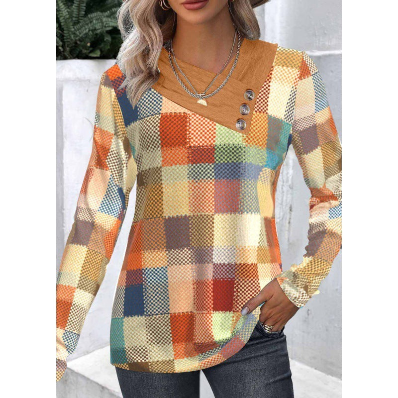 New Women's Clothing Cross-border Foreign Trade Casual 3D Printing V-neck Long Sleeve Top