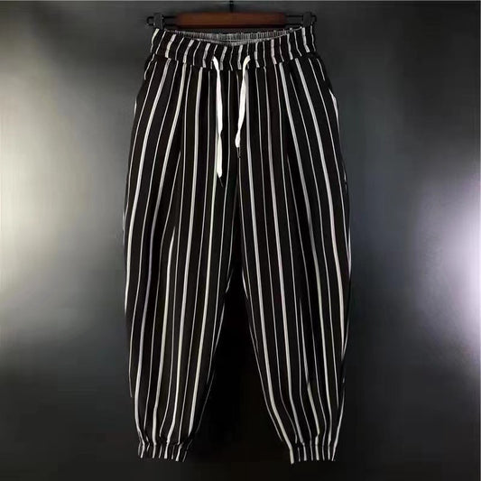 Stripes Harem Pants Loose Casual Ankle Tied Personality Trendy Skinny Pants
