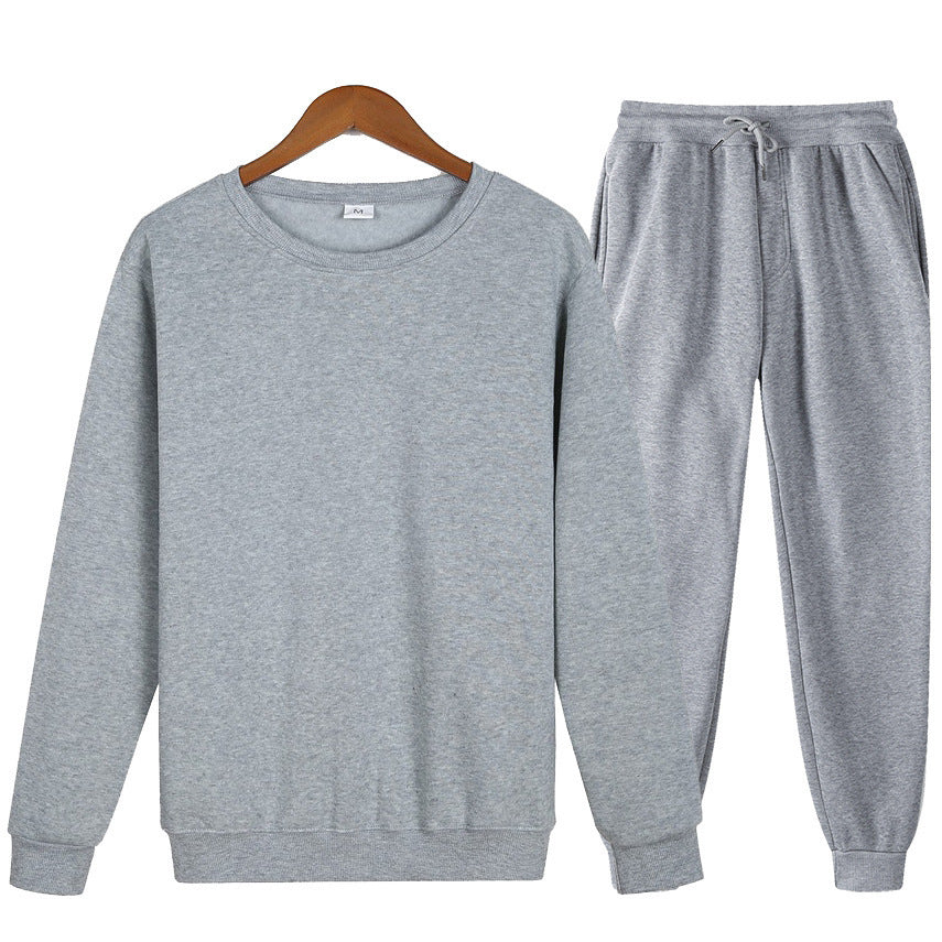 Solid Color Loose Trendy Round Neck Autumn Winter Sweater Suit Men