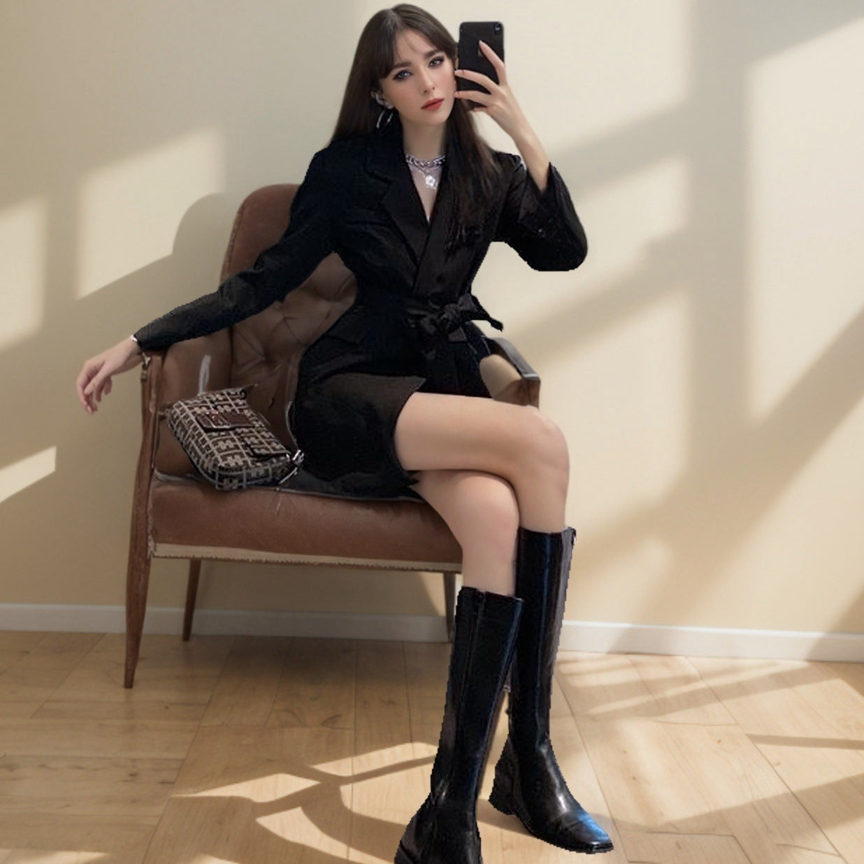 New Lace Up Slim Fit Casual Long Sleeve Suit