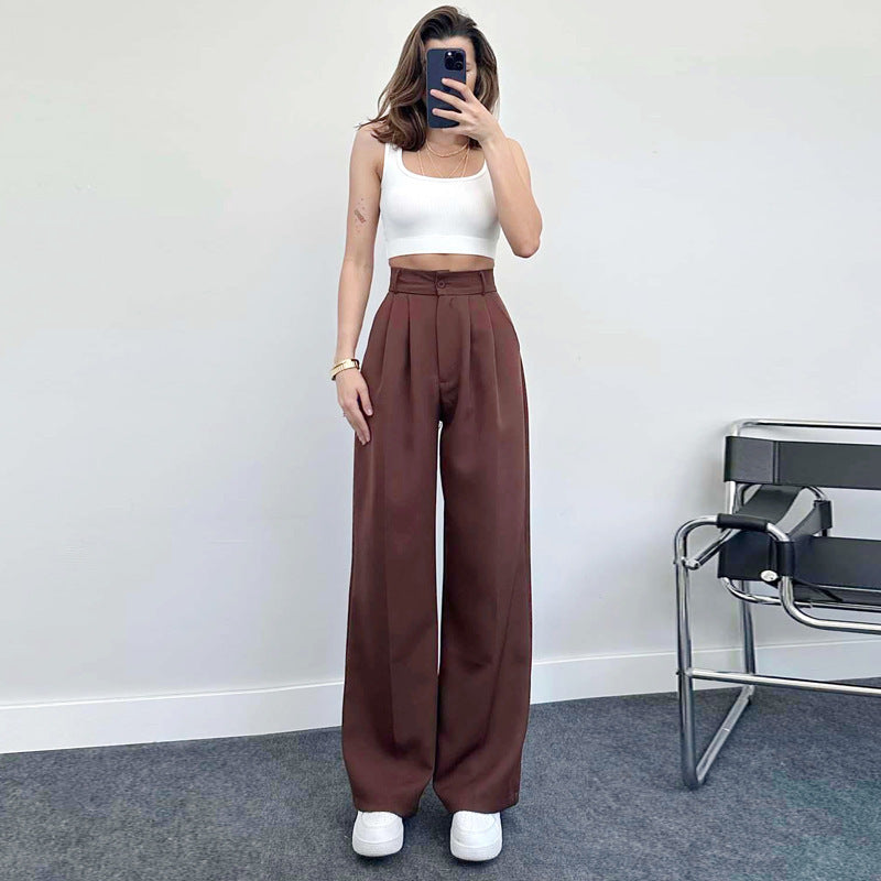European And American Spring And Summer Casual Women's Elegant Straight High Waist Trousers