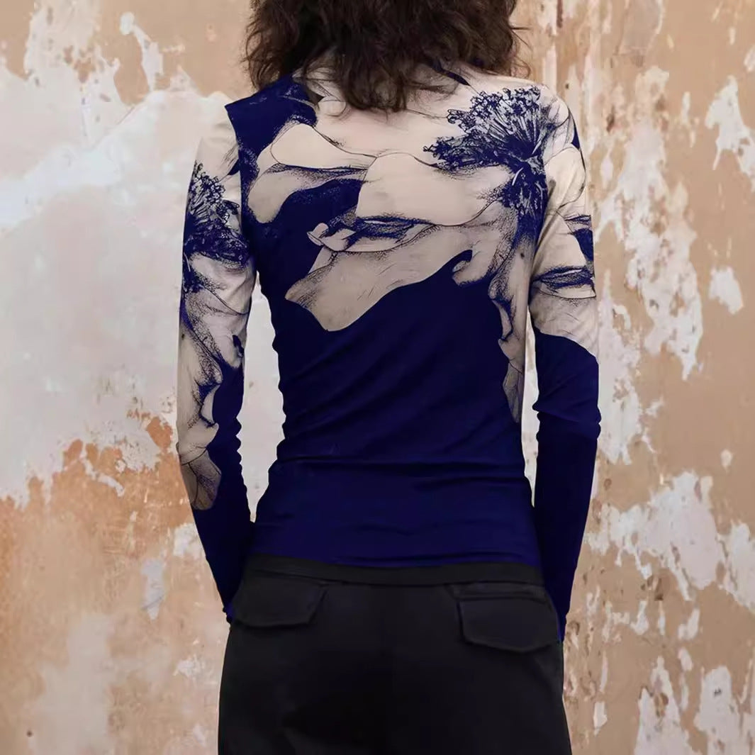 Women's Turtleneck Long Sleeve Digital Printed T-shirt