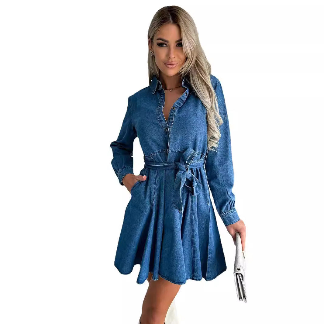 Women's Casual Waist Cinching And Slimming Denim Umbrella Skirt