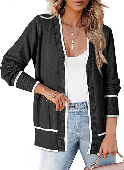Women's Knitted Button Coat Color Matching Sweater