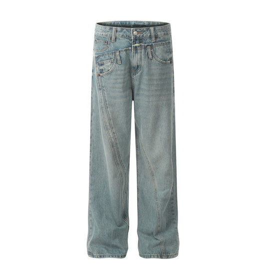 Men's Split Stitching Irregular Baggy Straight Trousers