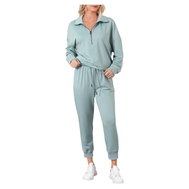 Solid Color Casual Sports Suit European And American Fashion Long Sleeve Pullover Trousers