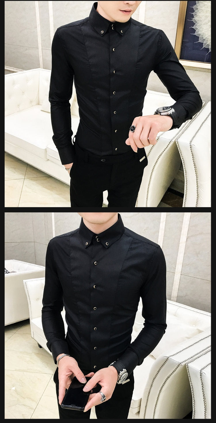New Pure Color British Style Long Sleeve Slim Korean Business Casual Youth White Shirt