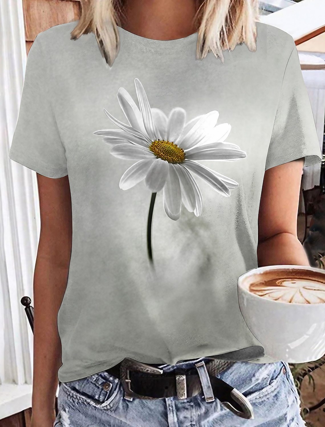 Animal Floral Shading Round-neck Comfortable Printed Short Sleeve