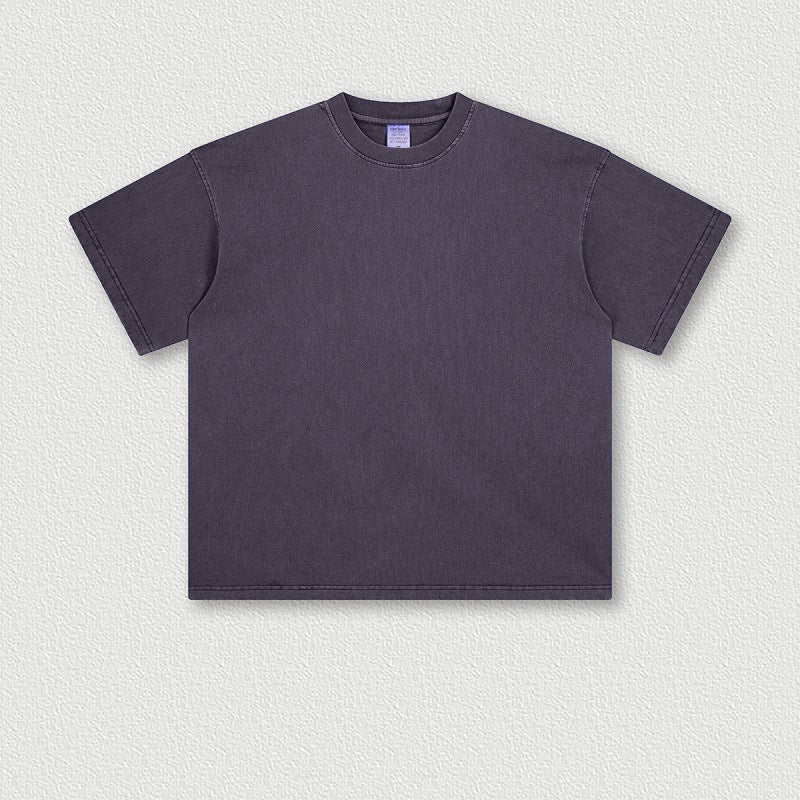 Heavy Washed Solid Color Short Sleeve Men And Women Same Style