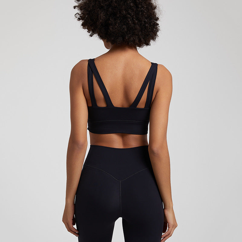 Nude Feel Sports Vest Workout Top Outer Wear Spaghetti Strap Bra