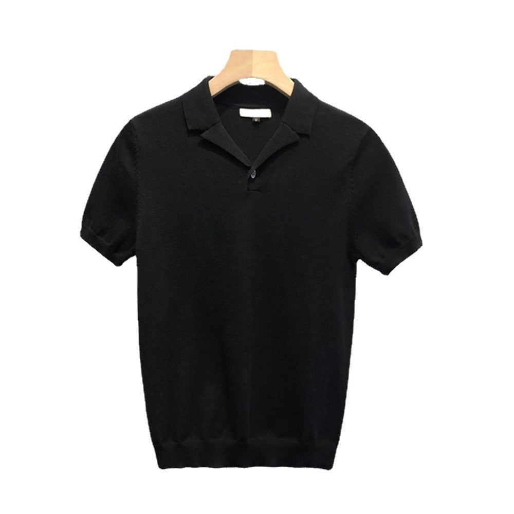 V-neck Solid Color Knitted Short-sleeved Shirt