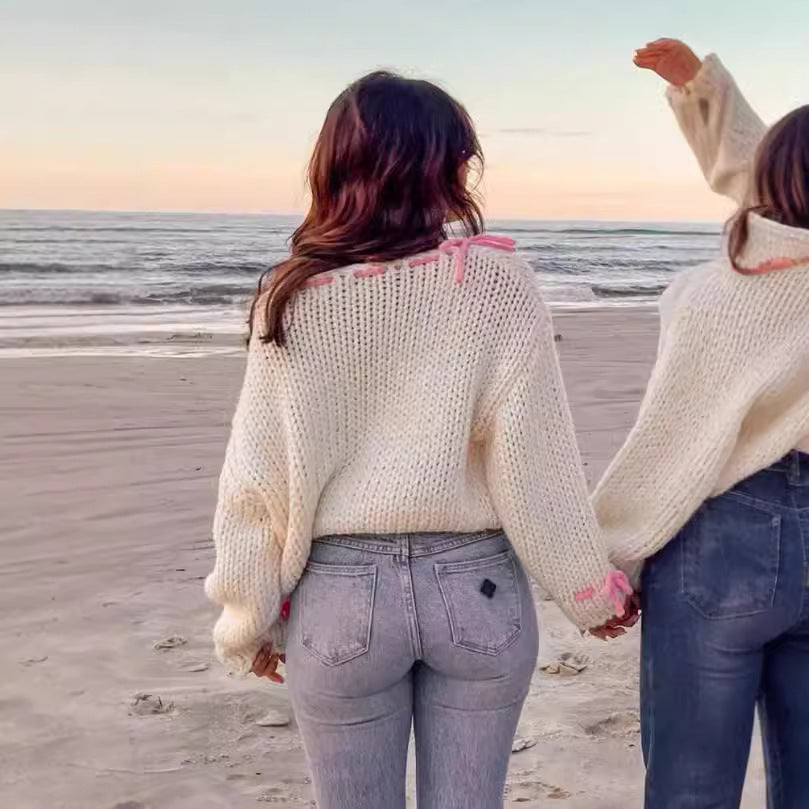 Women's Handmade Loose Sweater With Rope