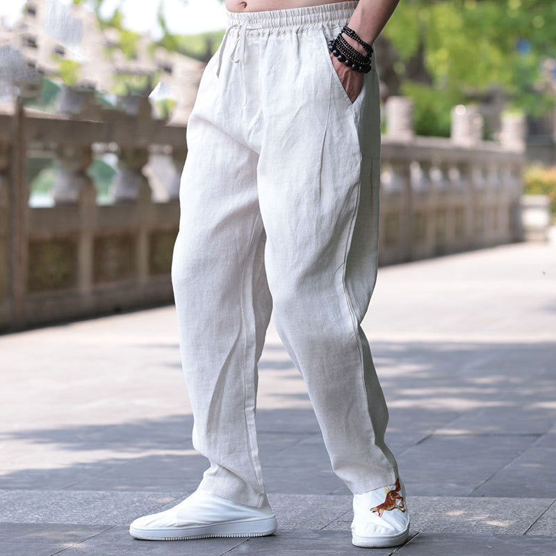 Men's Cotton And Linen Loose Casual Trousers
