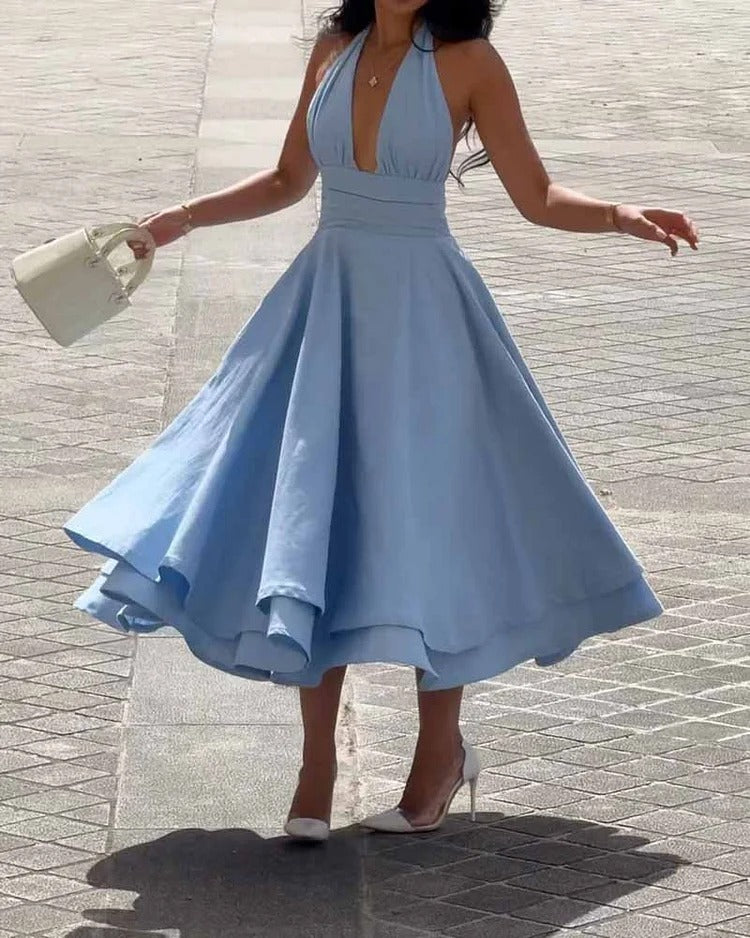 Fashion Casual Halter Solid Color Dress