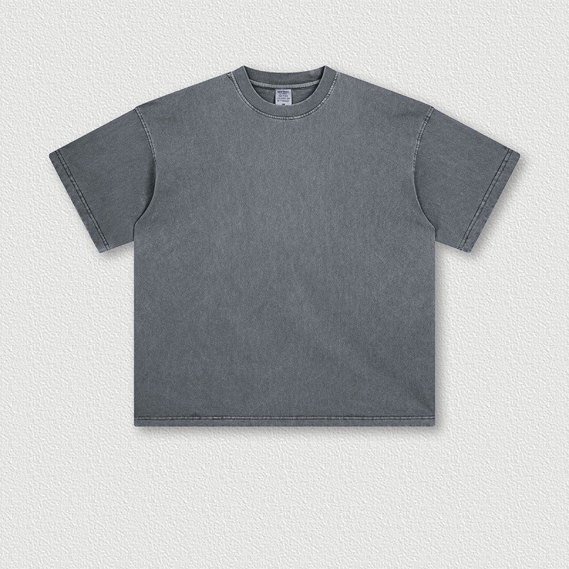 Heavy Washed Solid Color Short Sleeve Men And Women Same Style