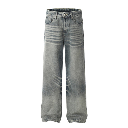 Men's American Style Trend Loose Straight Retro Light Blue Wide-leg Pants
