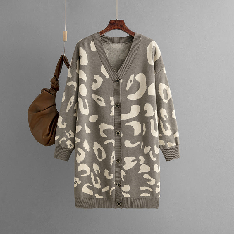 Women's Sweater Mid-length Leopard-print Sweater Cardigan