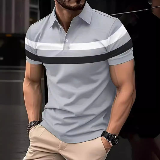 Striped Stitching Fashion Casual Button Short Sleeve