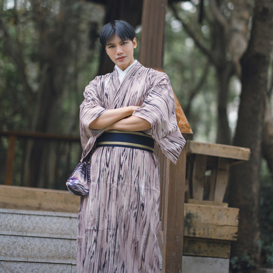 Men's Traditional Warrior Baby Rompers Formal Wear Japanese Kimono Not Wrinkle Material Four Seasons Wood Texture