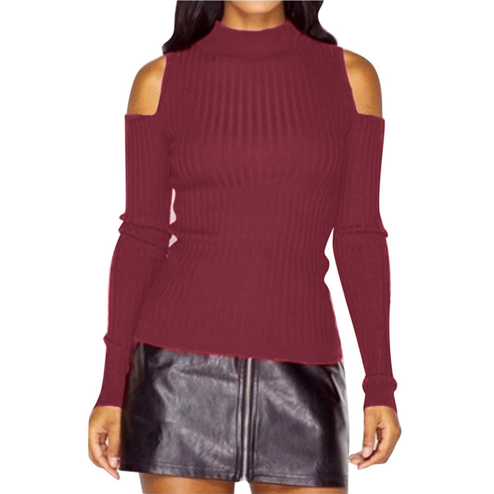 European And American Women's Long-sleeved Off-shoulder Turtleneck Sweater