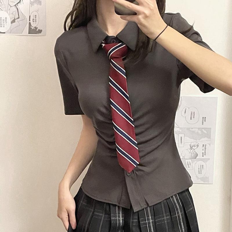 Slim-fit Pleated All-match Senior Girl's Top Summer
