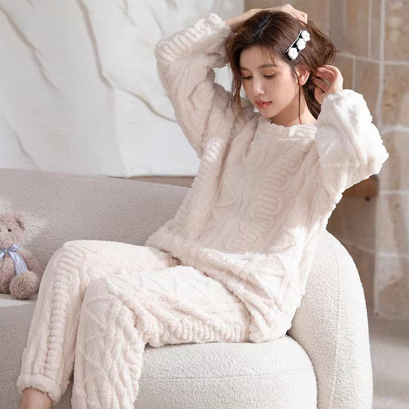 Girls' Jacquard Coral Velvet Pajamas Suit